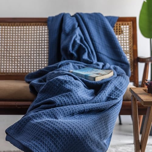 Salt Earth 100% Cotton Waffle Blanket, King Size 106"x92" – Lightweight All Season Throw Blanket for Couch, Bed & Bedroom, Soft Modern Cozy Cotton Blanket (Navy) - color: Navy, size: King
