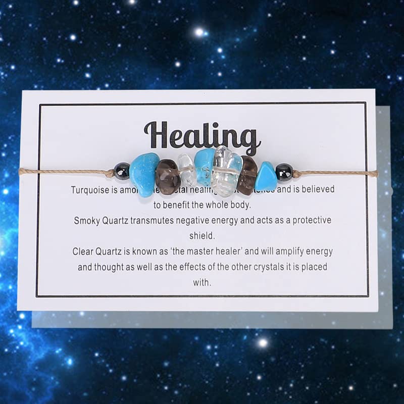 tenghong2021 Chakra Crystal Beaded Bracelet with Wish Card Adjustable Spiritual Anxiety Stone Beads Braide String Bracelet Yoga Meditation for Women Men Jewelry Birthday Gifts - style: Healing
