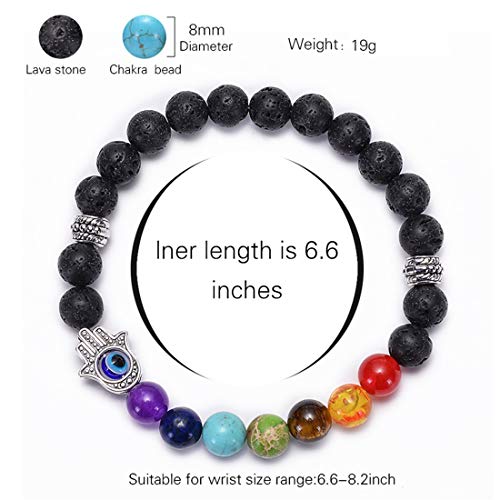 GelConnie Lava Rock Chakra Bracelet 7 Chakra 8mm Natural Stone Healing Bracelet Stress Relief Yoga Beads Anxiety Bracelet Aromatherapy Essential Oil Diffuser Bracelet Bangle - color: B-Evil Eye