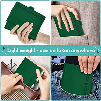 40 Pieces Small Notebooks A6 Pocket Journals 3.5 x 5.5 Inch Small Leather Notebook Mini Ruled Lined Journal with Elastic Band Pen Holder Page Marker Ribbons (Green) - color: Green