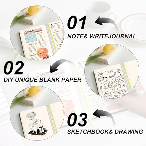 Thick Blank Journal Notebook 400 Pages 3.9 × 5.5 No Lines Soft Leather Pocket Blank Notebook for Women Drawing Book Memo Writing Sketch Diary Notebook Upgrade Page (khaki) - color: khaki