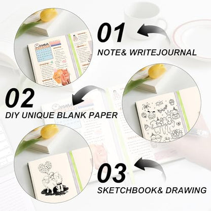 Thick Blank Journal Notebook 400 Pages 3.9 × 5.5 No Lines Soft Leather Pocket Blank Notebook for Women Drawing Book Memo Writing Sketch Diary Notebook Upgrade Page (khaki) - color: khaki