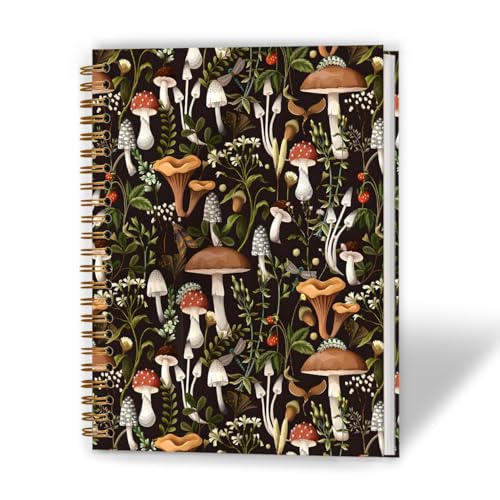 XUNLURY Mushroom Notebook, Gifts for Mushroom Lovers Journal, Dark Cottagecore Botanical Plant Journal, Moody Floral Hardcover Spiral Notebooks, 5.5x8.3 Inch - color: Color_15