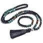 108 Mala Prayer Beads Necklace 8mm Natural Stones Meditation Yoga Jewelry Sets 108 Hand Made Japa Mala Beaded Long Tassel Necklace with Tassel Pendant for Men and Women - color: Tiger Eye+African turquoise+Black Onyx