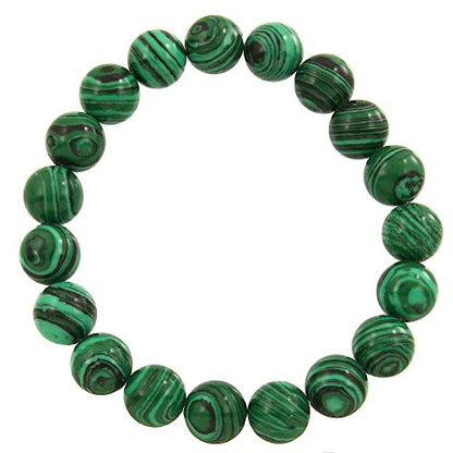 Falari 10mm Natural Semi Precious Gemstone Stretch Bracelet Unisex - color: Malachite