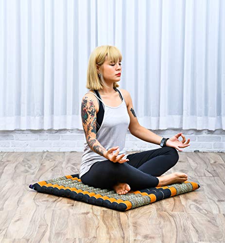 Leewadee Zabuton Seating Cushion – Square Floor Seat for Meditation Exercises, Light Yoga Mat Filled with Kapok - color: Sf03 - Black, Orange