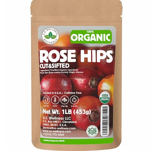 Rose Hips Tea - 1 LB (16 oz) | Real Wild Harvest | 100% USDA Certified Organic | Cut and Sifted Albanian Rose Hips Shells | Aroma-Rich Seedless Rosehip (rosa canina fructus) | By U.S. Wellness Naturals