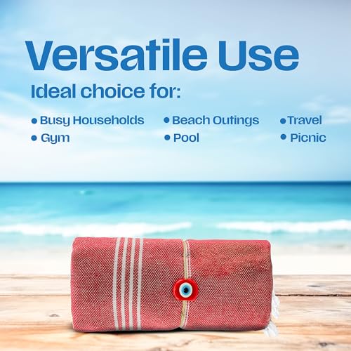 Lina Turkish Beach Towel Peshtemal (38" x 71"), Sand-Free, Large & Quick-Dry, Lightweight Pool Towels for Travel, Soft 100% Turkish Cotton & Pre-Washed, Ideal for Spa or Bath, Red - color: Red