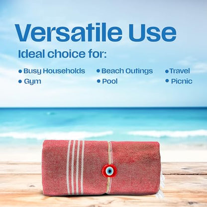 Lina Turkish Beach Towel Peshtemal (38" x 71"), Sand-Free, Large & Quick-Dry, Lightweight Pool Towels for Travel, Soft 100% Turkish Cotton & Pre-Washed, Ideal for Spa or Bath, Red - color: Red