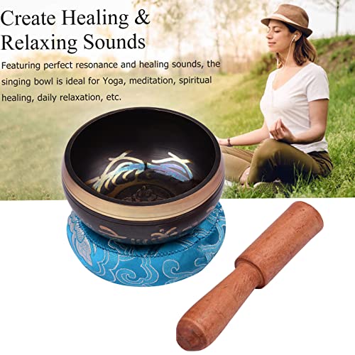 Tibetan Singing Bowl Set with 8.5cm/3.3inch Handmade Metal Sound Bowl & Soft Cushion(Random Color delivery) & Wooden r for Meditation Sound Chakra Healing Yoga Relaxation