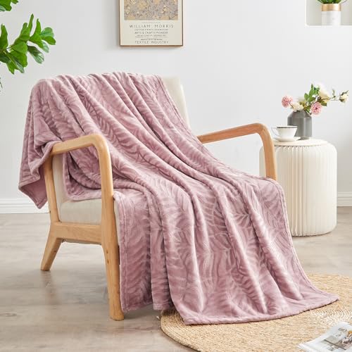 Super Soft Flannel Fleece Throw Blanket, Lightweight Cozy Warm Leaves Textured Plush Blanket for Bed Couch Sofa, 60 x 80 Inches, Dusty Rose - color: Dusty Rose, size: 60x80 IN