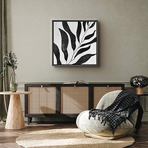 SIGNWIN Framed Canvas Print Wall Art Faded Willow Leaf Silhouette Nature Plants Illustrations Modern Art Tropical Dramatic Dark Black and White for Living Room, Bedroom, Office - 16"x16" Black - color: B16-2103-nature-yuki14, size: 16"L x 16"W