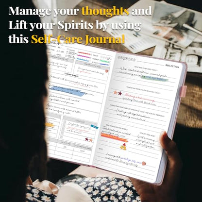 JUBTIC Mental Health Journal, Guided & Anxiety Journal with Mood & Habit Tracker, 90-Day Self Care Planner for Stress Relief with Monthly Summary