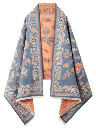 Women's Reversible Pashmina Shawl Wrap for Women Big Scarf Holiday Gifts - color: Blue-orange