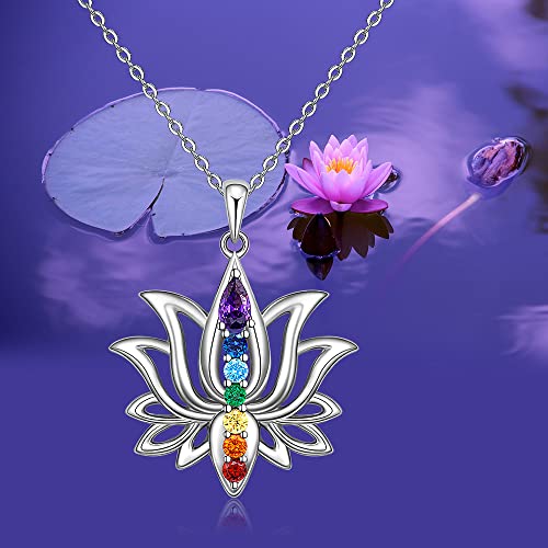 Chakra Necklaces for Women Lotus Flower Necklace Sterling Silver Mandala Yoga Lotus Pendant 7 Chakra Jewelry Gifts