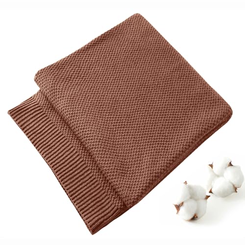 TREELY 100% Cotton Knitted Throw Blanket for Couch Chair Bed Home Decorative, Soft & Cozy Knit Throw Blanket(50"x60", Brown) - color: Brown, size: Throw(50" x 60")