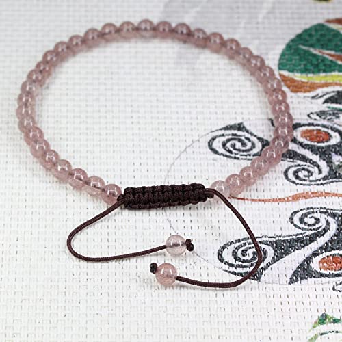 Keleny Natural Gemtones 4mm Round Beads Crystal Adjustable Braided Macrame Tassels Bracelets Unisex - color: Red Strawberry Quartz