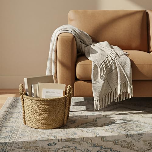 Household Essentials Large Wicker Floor Storage Basket with Braided Handle, Light Brown 19''x 25'' - style: Round