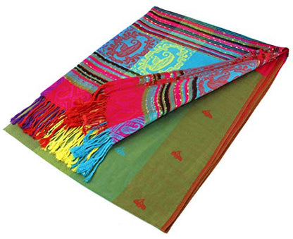PASKMLNA Double Side Multi Colors Silky Tropical Colorful Exotic Pashmina Wrap Shawl Scarf Rave - color: #4olive Green