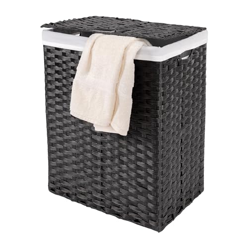 Seville Classics Premium Handwoven Portable Laundry Bin Basket with Carrying Handles, Household Storage for Clothes, Linens, Sheets, Black, Rectangular Hamper - color: Black, size: Rectangular Hamper (1-Pack)