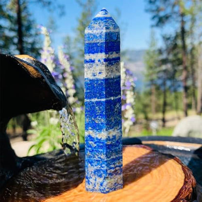 Natural Stone and Crystals Point Wand Reiki Healing Stone Rose Quartz Amethyst Home Decor Mineral Stones Crafts (5.9inch Wand Lapis Lazuli) - color: 5.9inch Wand Lapis Lazuli