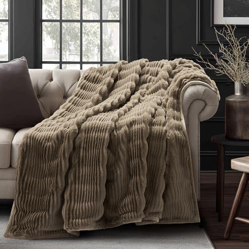 EVERGRACEHOME Ultra Soft Faux Fur Throw Blanket for Couch, Luxury Sculpted Texture Faux Rabbit Fur Blanket for Bed, Fluffy Thick Plush Warm Fuzzy Throw, 920GSM (Natural Tan, 50''x60'') - color: Natural Tan, size: 50''x60''