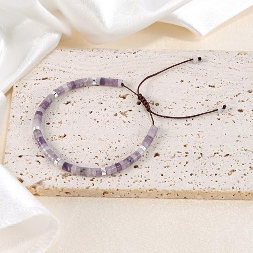 VIBILIA Get Well Gifts for Women, Inspirational Gifts Natural Stone Healing Bracelet, Thinking of You Encouragement Strength Bracelets for Women on Birthday Valentine's Day Easter Mother's Day - color: F. Purple Mica