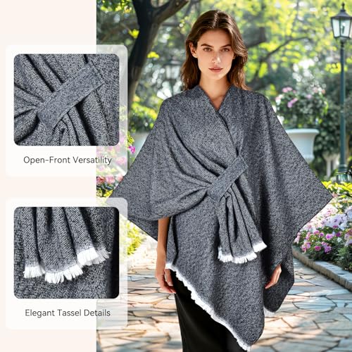 QUIRAI Shawl Wraps for Women, Elegant Pashmina Poncho Shawl for Air Conditioned Rooms,Birthday Gifts for Women Mom Wife - color: Black