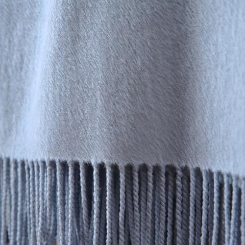 CUDDLE DREAMS Silk Throw Blanket with Hand-Knotted Fringe, Natural, Soft & Breathable (Blue) - color: Blue