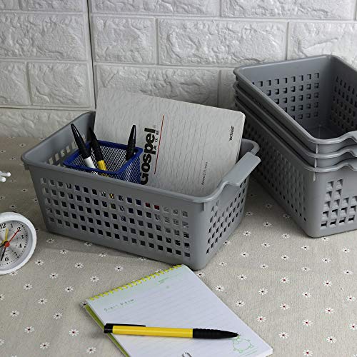 Plastic Storage Baskets Set, Grey, 4 Packs Small Desktop Storage Basket Bin - size: shelf baskets