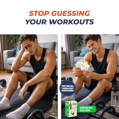 100 Bodyweight Exercise Cards – Illustrated Home Workout Flash Card Deck Designed by a Physical Therapist for Strength Training with No Equipment for Men and Women