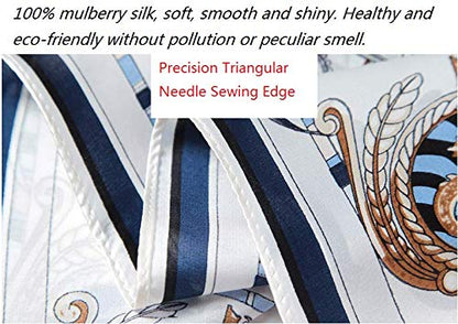 ANDANTINO 100% Pure Mulberry Silk Scarf 35" Large Square Lightweight Headscarf –Women’s Hair Wraps-With Gift Packed - color: Navy Blue&white