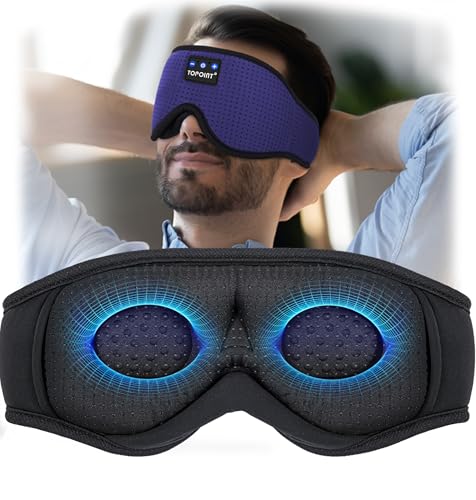 Sleep Mask with Headphones Bluetooth 5.4, TOPOINT 3D Eye Mask Blackout Breath Silk for Side Sleepers Women Men, Sleep Headphones Earphones HD Speaker Microphone for Travel Meditation Gift, CPAP Users - color: Oxygen Indigo
