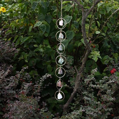 Natural Raw Crystal Wall Decor, Healing Chakra Gemstone Hanging Ornament, Raw Stone Hanging Decoration for Home Window Entryway Hallway Feng Shui Yoga Meditation Car Handmade Gift