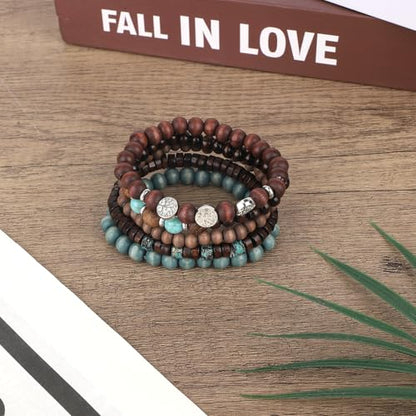 Mikovivi Beaded Bracelets for Women, Multilayer Boho Western Turquoise Bracelets Stackable Bohemian Bead Elastic Jewelry Gifts for Women Men