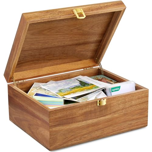 DRASTAR Wooden Keepsake Box, Large Acacia Storage Memory Box with a Hinged Lid for Crafts and Photo Storage - color: Acacia, size: Large