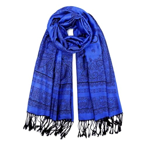 Ciormis Two Tone Silky Paisley Pashmina Shawl Scarf,Soft Women's Rave Jacquard Pashminas Wrap Scarves - color: P#. Royal Blue Paisley
