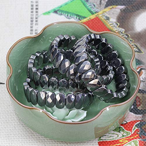 Keleny Semi Precious Stones 14mm Faceted Oval Beads Crystal Rock Elastic Bangle 7.5 Inch - color: Terahertz Jasper