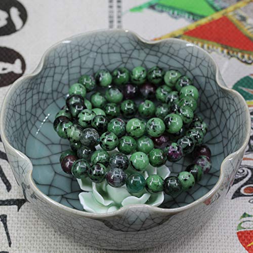 Keleny Fashion Crystal Man Women Stretch Bracelet 10mm Round Beads Rock Jasper 7 Inch Unisex - color: Green Ruby in Zoisite