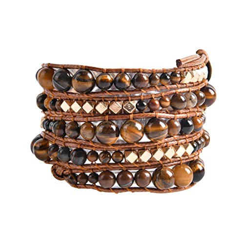 YGLINE Natural Stone Wrap Bracelet for Women Boho Bracelets Healing Crystal Beaded Bracelet Adjustable 3/5 Wraps Bracelet Handmade Birthday Gifts for Women - color: tiger eye-5w