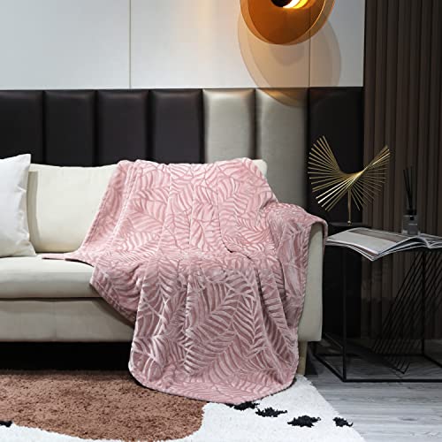 Super Soft Flannel Fleece Throw Blanket, Lightweight Cozy Warm Leaves Textured Plush Blanket for Bed Couch Sofa, 60 x 80 Inches, Dusty Rose - color: Dusty Rose, size: 60x80 IN