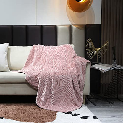 Super Soft Flannel Fleece Throw Blanket, Lightweight Cozy Warm Leaves Textured Plush Blanket for Bed Couch Sofa, 60 x 80 Inches, Dusty Rose - color: Dusty Rose, size: 60x80 IN