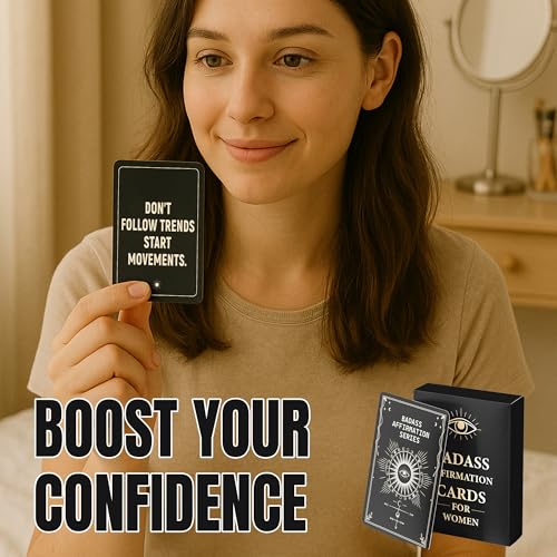 52 Celestial Badass Affirmation Cards for Women - Midnight Black & Pale Yellow Mindfulness Deck - Daily Motivation Cards - Inspirational Self Care Gift for Empowerment & Confidence - color: Black