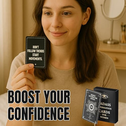 52 Celestial Badass Affirmation Cards for Women - Midnight Black & Pale Yellow Mindfulness Deck - Daily Motivation Cards - Inspirational Self Care Gift for Empowerment & Confidence - color: Black