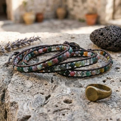 YGLINE Natural Stone Wrap Bracelet for Women Boho Bracelets Healing Crystal Beaded Bracelet Adjustable 3/5 Wraps Bracelet Handmade Birthday Gifts for Women - color: agate-3w