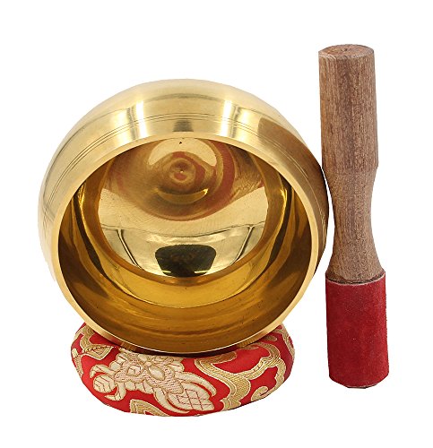Exquisite 5 Inch Metallic Finish Tibetan Singing Bowl with Striker, Cushion