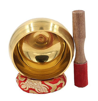 Exquisite 5 Inch Metallic Finish Tibetan Singing Bowl with Striker, Cushion