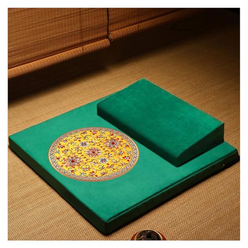 Square Meditation Cushion Mat Set with Washable Velvet Cover, Larger Thick Yoga Mat Bolster Floor Pillows Seating for Adults Upgraded Meditation Accessories green-70cm - color: Green, size: 70cm