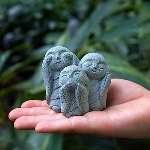 OwMell Japanese Jizo Monk Statue, Buddha Jizo Figurine Memorial Aquarium Statue Ornament - No Evil - color: No Evil