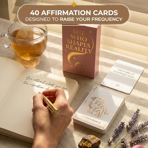 Anima Daily Affirmation Cards – 40 Spiritual Mindfulness Cards for Inner Healing, Self-Love & Manifestation – Elegant Deck for Women with Gift Box & Guide – Uplifting Positive Quotes for Daily Use